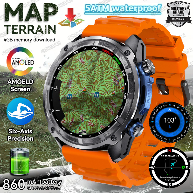Table Tennis World - 2025 Neue Geländekarte GPS-Smartwatch, 4 GB